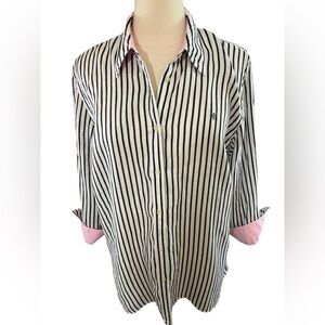 Lauren Ralph Lauren Black Plus size White Boxy Button Down Linen Shirt Size 1X